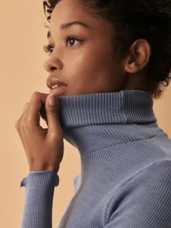 Merinowolle-Seide TURTLENECK SHIRT gerippt Basic von Oscalito