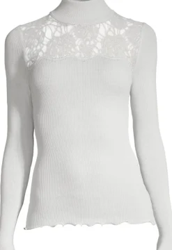 Merinowolle-Seide TURTLENECK SHIRT silber Leavers Spitze von Oscalito
