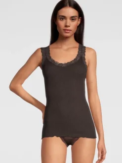 Merinowolle-Seide Unterhemd gerippt mit Calais Spitze Basic von Oscalito