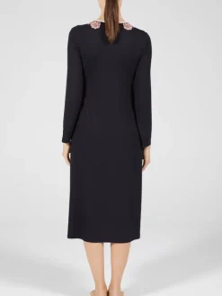 Modal Langarm Nachtkleid wadenlang schwarz-rosa von Verdiani