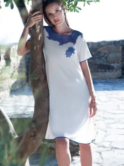 Modal Nachthemd SUMMER PANNA No. 3 weiß-blau von Chiara Fiorini