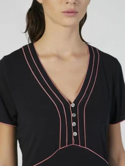 Modal Nachtkleid knielang schwarz-pink von Verdiani