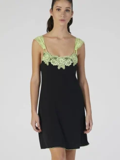 Modal Neglige mit Spitze kurz schwarz-apfelgrün von Verdiani