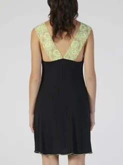 Modal Neglige mit Spitze kurz schwarz-apfelgrün von Verdiani