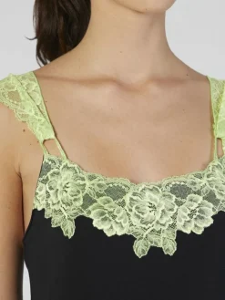 Modal Neglige mit Spitze kurz schwarz-apfelgrün von Verdiani