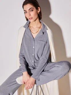 Modal Pyjama NADELSTREIFEN in jeansblau von Chiara Fiorini