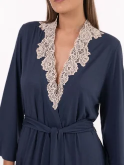 Modal 3/4-Ärmel Morgenmantel wadenlang blau-rose von Verdiani