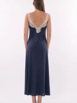 Modal Träger Nachtkleid blau-rose mit Spitze von Verdiani