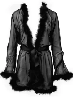 Morgenmantel mit Federn MARILYN schwarz von Escora