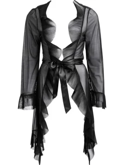 Morgenmantel mit Rüschen FABIANA schwarz von Escora