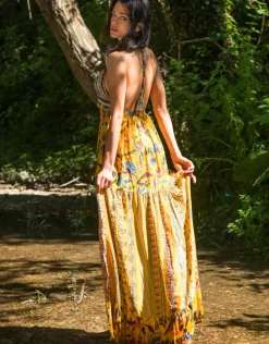 Neckholder Sommerkleid mit Seide ADELIA gelb von Laetitia Beachwear