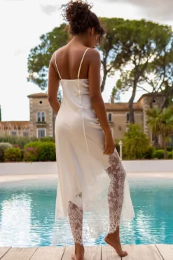 Neglige NYMPHE No. 4 lang von Marjolaine Stretchseide