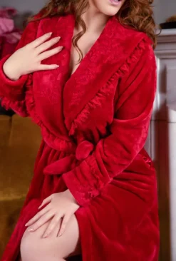 Plüsch-Hausmantel NEIGE mit Spitze von Marjolaine