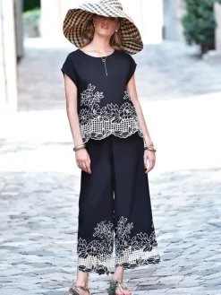 Resortwear Anzug mit Hohlsaum-Stickerei NERO von Chiara Fiorini