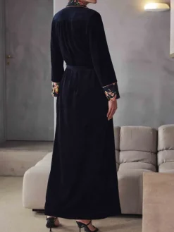 Samt Morgenmantel BERNADETTE schwarz mit Seide von Marjolaine