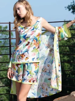 Seide Kurzpyjama PAPILLON No. 5 weiß-bunt von Chiara Fiorini