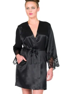 Seide Morgenmantel JARDIN kurz mit Spitze Marjolaine