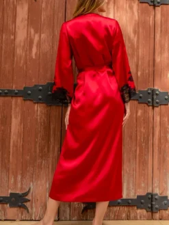 Seide Morgenmantel lang MARJOLIE No. 9 mit Spitze Marjolaine