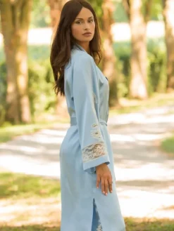 Seide Morgenmantel lang MARJOLIE No. 6 mit Spitze Marjolaine