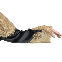 Seide Morgenmantel lang SERENATA schwarz mit goldener Spitze GATTINA