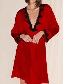 Seide Morgenmantel SATIN + LACE kurz von Eva B. Bitzer