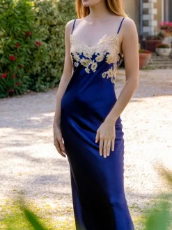 Seide Nachthemd lang MARJOLIE No. 4 mit Spitze Marjolaine