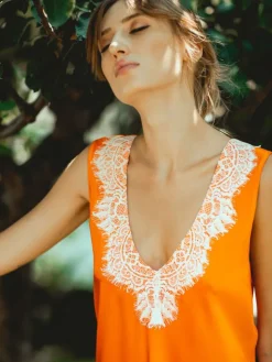 Seide Nachthemd LESLIE mandarine orange von Vivis