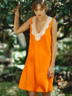 Seide Nachthemd LESLIE mandarine orange von Vivis