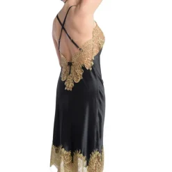 Seide Negligé lang SERENATA mit Spitze schwarz gold von GATTINA