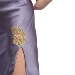 Seide Negligé lang SERENATA mit Spitze schwarz gold von GATTINA