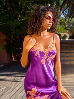 Seide Neglige NYMPHE No. 4 lang mit Spitze Marjolaine