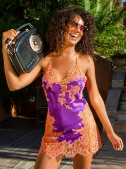 Seide Neglige NYMPHE No. 3 kurz mit Spitze Marjolaine