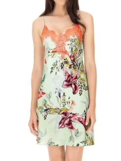 Seide Negligee TROPICAL GARDEN aqua-bunt von Luna di Seta