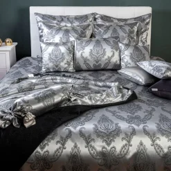 Seidenbettwäsche AVIANO BLACK silbrig-schwarz Seidenweber Collection