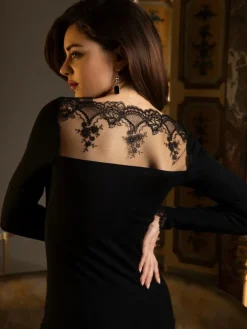 Shirt SUBLIME EN DENTELLE schwarz Wolle Seide Spitze von Lise Charmel