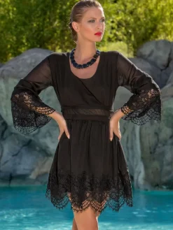 Sommer Kaftankleid BLACK LACE von Cotton Club Mare mit Baumwolle