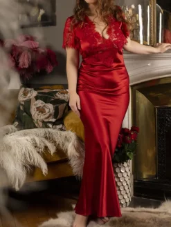 Stretchseide Nachtkleid lang NINA mit Spitze Marjolaine