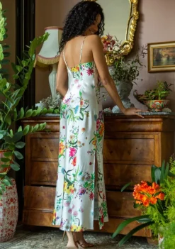 Stretchseide Nachtkleid lang OMERINE Blumenmuster von Marjolaine