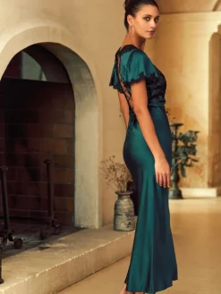 Stretchseide Nachtkleid lang REINE No. 3 mit Spitze von Marjolaine