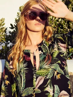 Tunika EXOTIC LEAVES schwarz grün von Fürstenberg aus Viscose