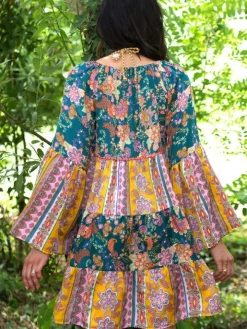 Tunikakleid mit Seide CATERINA grün-bunt von Laetitia Beachwear