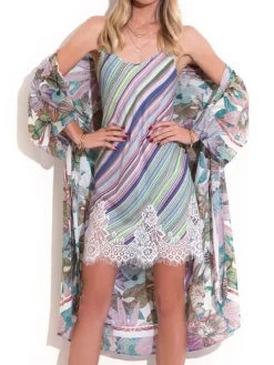 Viscose Morgenmantel GRÜN LILA von Chiara Fiorini