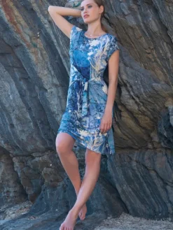 Viscose Strandkleid AVIO No. 2 blau weiss von Chiara Fiorini