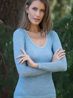 Wolle-Seide Langarm Shirt RUGIADA ML Pflanzenfarbe uni Madiva Ecofuture®