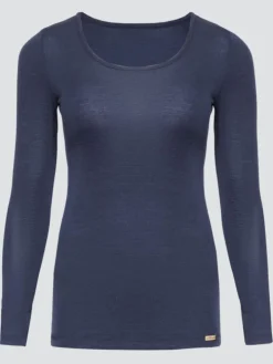 Wolle-Seide Langarm Shirt 2703 in dunkelblau comazo|earth