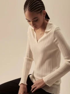 Wolle-Seide Langarmshirt mit Polo-Kragen von Oscalito