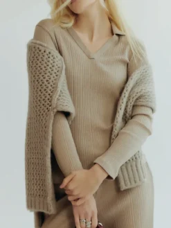 Wolle-Seide Langarmshirt mit Polo-Kragen von Oscalito