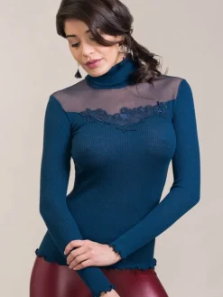 Wolle-Seide Rollkragen Shirt ALENA mit Spitze von Madiva