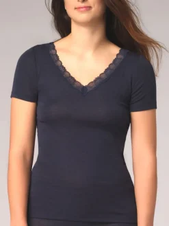 Wolle-Seide T-SHIRT 2703 mit Spitze comazo|earth